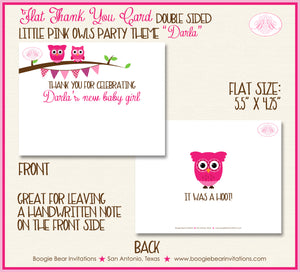 Pink Owls Girl Thank You Card Baby Shower Woodland Boogie Bear Invitations Darla Theme Printed