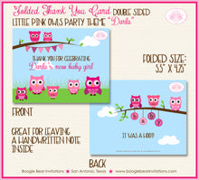 Load image into Gallery viewer, Pink Owls Girl Thank You Card Baby Shower Woodland Boogie Bear Invitations Darla Theme Printed