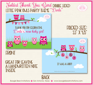 Pink Owls Girl Thank You Card Baby Shower Woodland Boogie Bear Invitations Darla Theme Printed