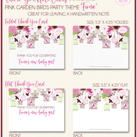 Pink Garden Birds Party Thank You Card Baby Shower Boogie Bear Invitations Fiona Theme