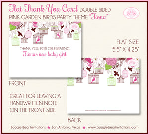 Pink Bird Flower Garden Party Thank You Card Baby Shower Birdcage Girl Boogie Bear Invitations Fiona Theme