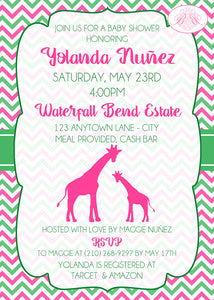 Pink Green Giraffe Baby Shower Invitation Girl Party Boogie Bear Invitations Yolanda Theme Paperless Printable Printed