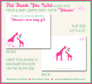 Pink Green Giraffe Thank You Card Baby Shower Girl Boogie Bear Invitations Yolanda Theme Printed