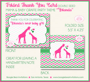 Pink Green Giraffe Thank You Card Baby Shower Girl Boogie Bear Invitations Yolanda Theme Printed