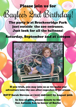Load image into Gallery viewer, Balloons Photo Birthday Party Invitation Rainbow Colorful Painting Girl Boy Boogie Bear Invitations Baylee Theme Paperless Printable Printed