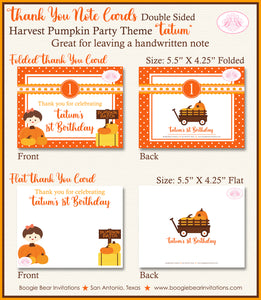 Pumpkin Harvest Party Thank You Cards Birthday Fall Autumn Boogie Bear Invitations Tatum Theme Printed