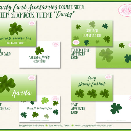St. Patrick's Day Favor Party Card Appetizer Green Shamrock Boogie Bear Invitations Darby Theme