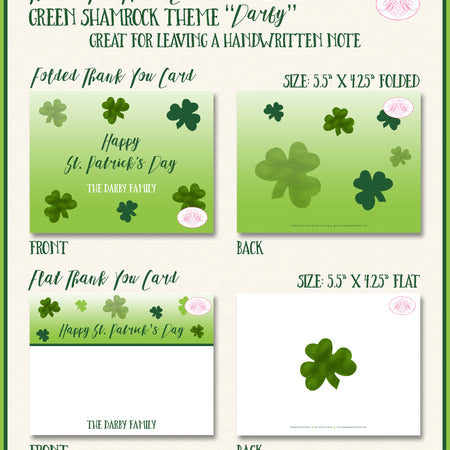 St. Patrick's Day Party Thank You Card Green Shamrock Boogie Bear Invitations Darby Theme