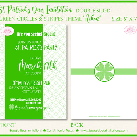 St. Patrick's Day Party Invitation Green Circles Boogie Bear Invitations Aiken Theme Paperless Printable Printed