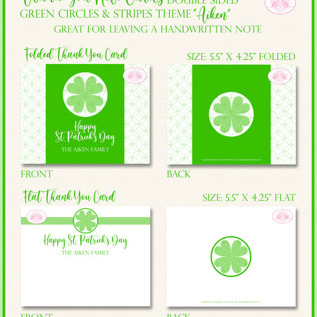 St. Patrick's Day Party Thank You Card Green Circles Boogie Bear Invitations Aiken Theme