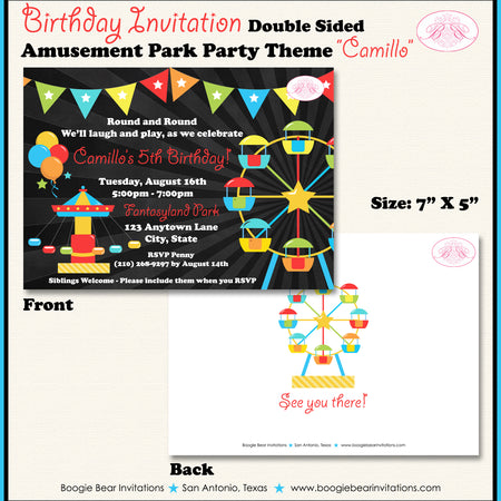 Amusement Park Birthday Party Invitation Red Boogie Bear Invitations Camillo Theme Paperless Printable Printed