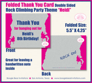 Pink Rock Climbing Birthday Party Thank You Card Girl Boogie Bear Invitations Heidi Theme
