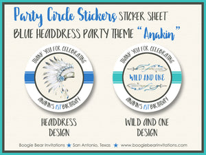 Blue Headdress Birthday Party Stickers Circle Sheet Round Boy Arrow Boogie Bear Invitations Anakin Theme