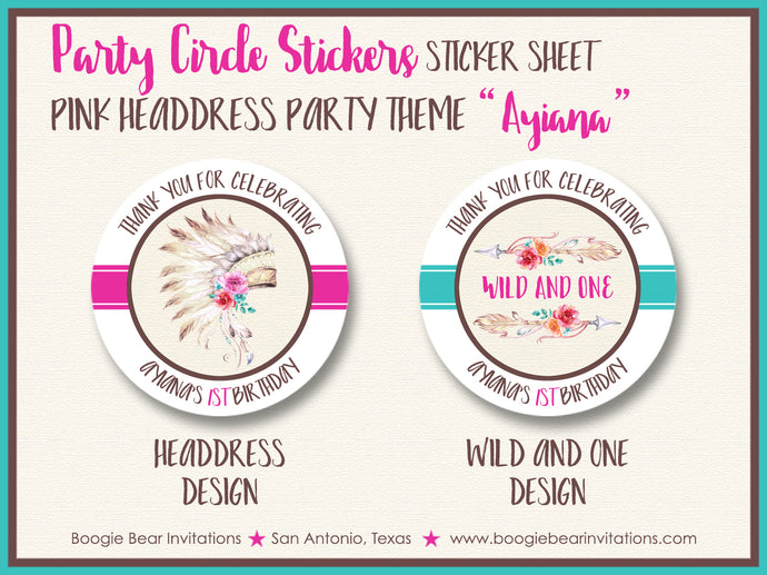 Pink Headdress Birthday Party Stickers Circle Sheet Round Girl Arrow Boogie Bear Invitations Ayiana Theme