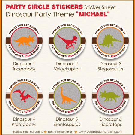 Dinosaur Birthday Party Stickers Circle Sheet Round Modern Boogie Bear Invitations Michael Theme