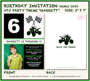 Green ATV Photo Birthday Party Invitation 4 Wheeler Boogie Bear Invitations Garrett Theme Paperless Printable Printed