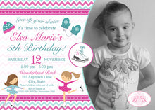 Load image into Gallery viewer, Pink Ice Skating Birthday Party Invitation Photo Girl Boogie Bear Invitations Elsa Theme Paperless Printable Printed