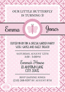 Pink Butterfly Birthday Party Invitation Girl Boogie Bear Invitations Emma Theme Paperless Printable Printed