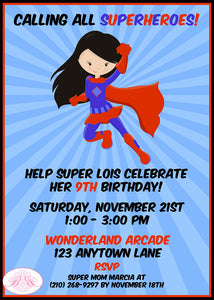 Superhero Girl Birthday Party Invitation Supergirl Boogie Bear Invitations Lois Theme Paperless Printable Printed