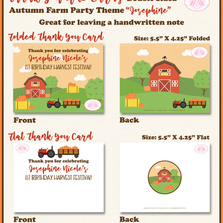 Autumn Farm Party Thank You Card Birthday Fall Harvest Boogie Bear Invitations Josephine Theme Printed