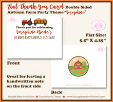 Load image into Gallery viewer, Autumn Farm Party Thank You Card Birthday Fall Harvest Boogie Bear Invitations Josephine Theme Printed