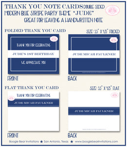 Modern Blue Stripe Party Thank You Card Birthday Boy Boogie Bear Invitations Jude Theme Printed