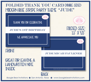 Modern Blue Stripe Party Thank You Card Birthday Boy Boogie Bear Invitations Jude Theme Printed