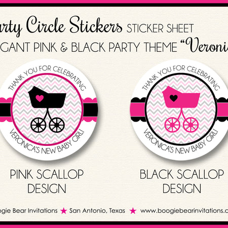 Pink Black Baby Shower Party Stickers Elegant Girl Boogie Bear Invitations Veronica Theme