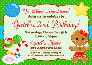 Gingerbread Girl Birthday Party Invitation Christmas Boogie Bear Invitations Gretel Theme Paperless Printable Printed