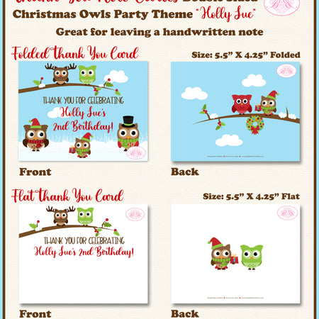 Christmas Owls Party Thank You Card Birthday Note Boogie Bear Invitations Holly Sue Theme Printed
