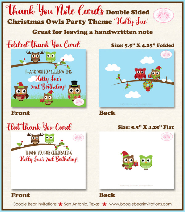 Christmas Owls Party Thank You Card Birthday Note Boogie Bear Invitations Holly Sue Theme Printed