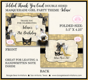 Masquerade Party Thank You Card Birthday Note Black Gold Formal Boogie Bear Invitations Selina Theme Printed