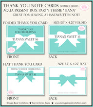 Load image into Gallery viewer, Aqua Blue Present Box Party Thank You Card Birthday Note Black Formal Boogie Bear Invitations Tiana Theme Printed