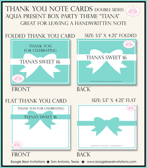 Aqua Blue Present Box Party Thank You Card Birthday Note Black Formal Boogie Bear Invitations Tiana Theme Printed