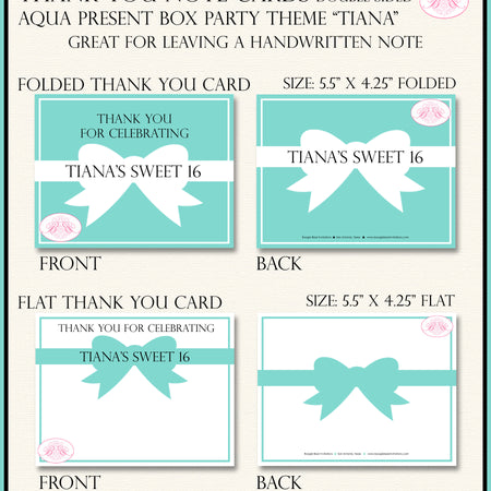 Aqua Blue Present Box Party Thank You Card Birthday Note Black Formal Boogie Bear Invitations Tiana Theme Printed