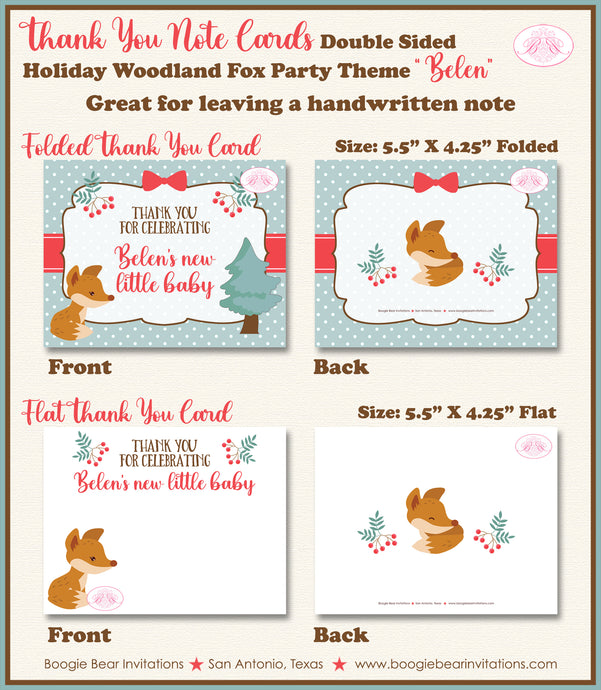 Woodland Holiday Fox Party Thank You Card Baby Shower Winter Christmas Boogie Bear Invitations Belen Theme Printed