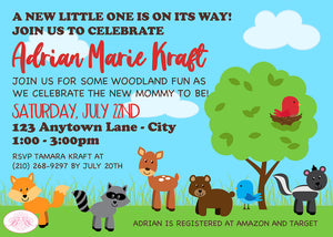 Woodland Animals Baby Shower Invitation Forest Boogie Bear Invitations Adrian Theme Paperless Printable Printed