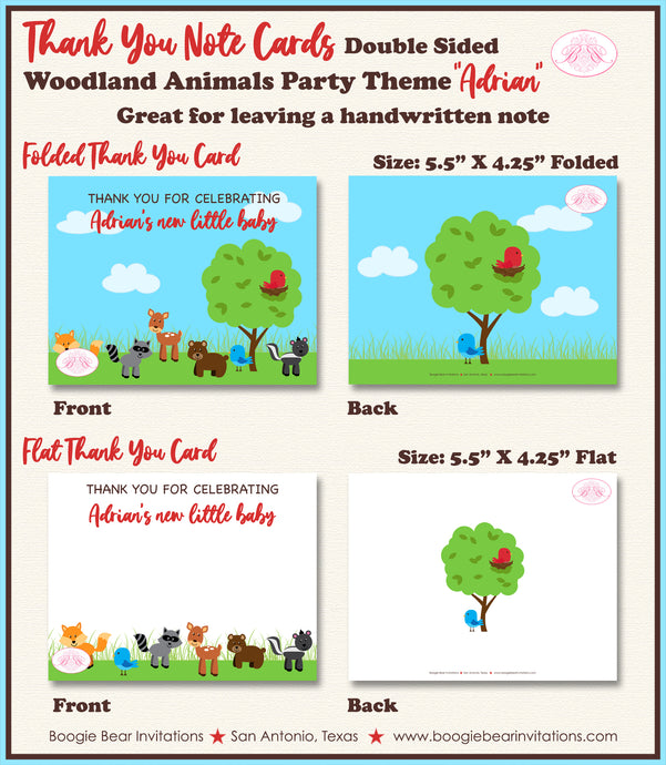 Woodland Animals Party Thank You Card Baby Shower Forest Creatures Boogie Bear Invitations Adrian Theme Printed
