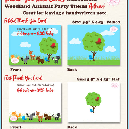 Woodland Animals Party Thank You Card Baby Shower Forest Creatures Boogie Bear Invitations Adrian Theme Printed
