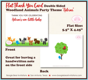 Woodland Animals Party Thank You Card Baby Shower Forest Creatures Boogie Bear Invitations Adrian Theme Printed