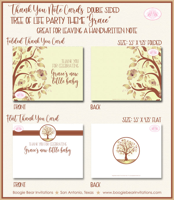 Tree of Life Party Thank You Card Baby Shower Religious Boogie Bear Invitations Grace Theme Printed