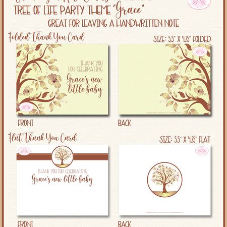 Tree of Life Party Thank You Card Baby Shower Religious Boogie Bear Invitations Grace Theme Printed