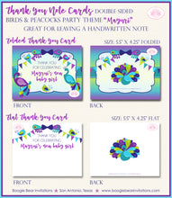 Load image into Gallery viewer, Peacock Party Thank You Card Baby Shower Purple Party Birds Boogie Bear Invitations Mayuri Theme Printed