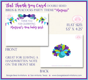Peacock Party Thank You Card Baby Shower Purple Party Birds Boogie Bear Invitations Mayuri Theme Printed