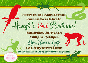Rain forest Birthday Party Invitation Amazon Jungle Boogie Bear Mowgli Theme Paperless Printable Printed