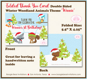 Winter Woodland Animals Party Thank You Card Note Birthday Christmas Boogie Bear Invitations Winnie Theme Printed
