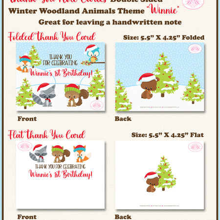 Winter Woodland Animals Party Thank You Card Note Birthday Christmas Boogie Bear Invitations Winnie Theme Printed