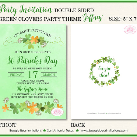 St. Patrick's Day Party Invitation Green Clovers Boogie Bear Invitations Gaffney Theme Paperless Printable Printed