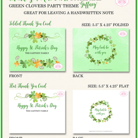St. Patrick's Day Party Thank You Card Green Clovers Boogie Bear Invitations Gaffney Theme