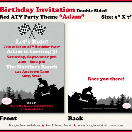 Red ATV Birthday Party Invitation Boogie Bear Invitations Adam Theme Printed
